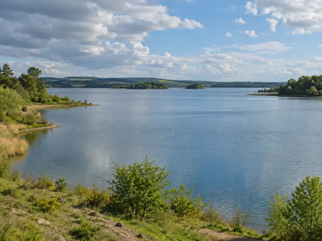 Paysage de lac et de zones de pêche en France